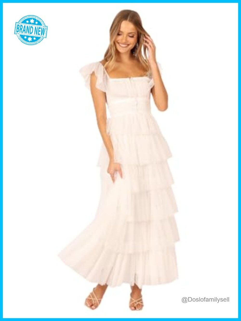 Square Neck Maxi Dress Ruffle Tulle A-Line Cocktail Party